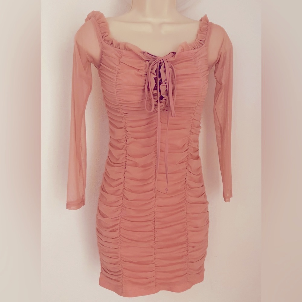 NWT Fashion Nova Pink Maura Mesh Dress in Size Small